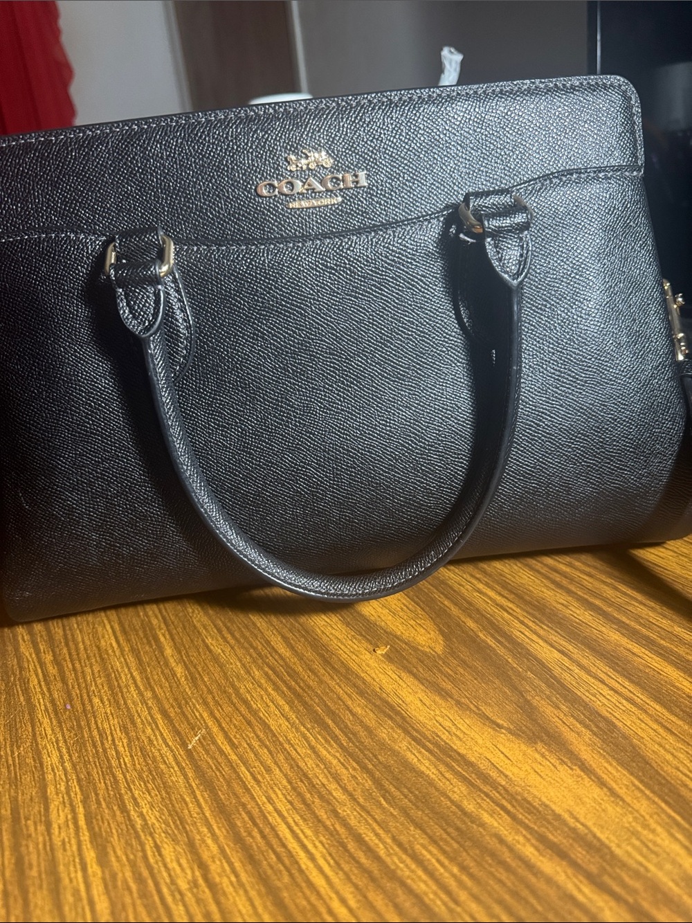 Coach Black Leather Tote with Gold Accents - Picture 6 of 7